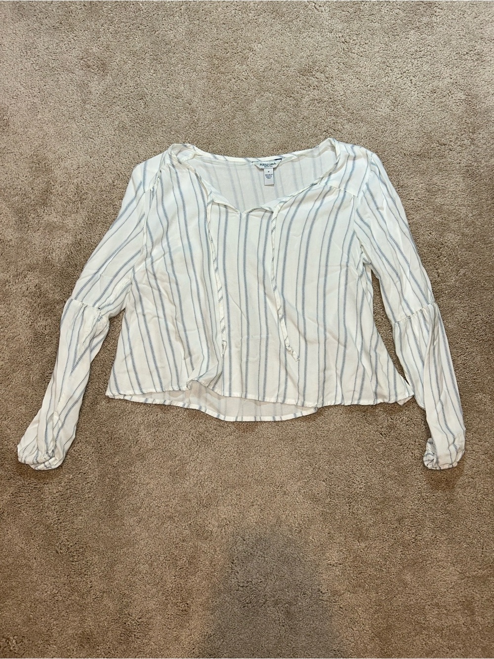 Arizona Jean Company White & Light Blue Striped Peasant Blouse